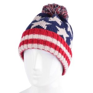 Unisex American Flag knit Pom Beanie Hat with stars